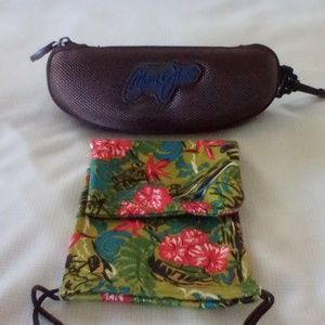 Maui Jim sunglasses case with floral lens cleaner pouch.